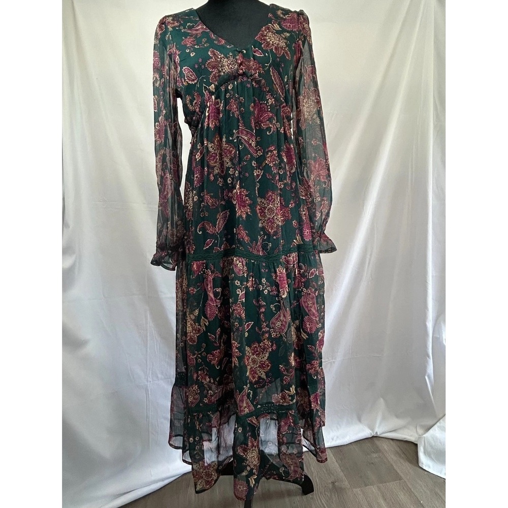 Band Of The Free Run The World Midi Dress Womens Small Pine Berry Paisley Print